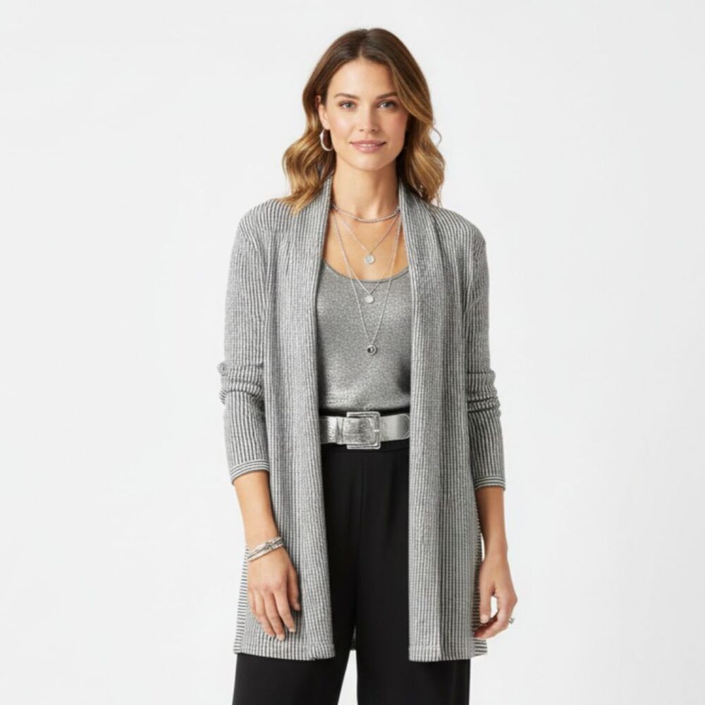 Anthropologie Black & White Stripe Open Front Sweater by Sunday In Brooklyn S